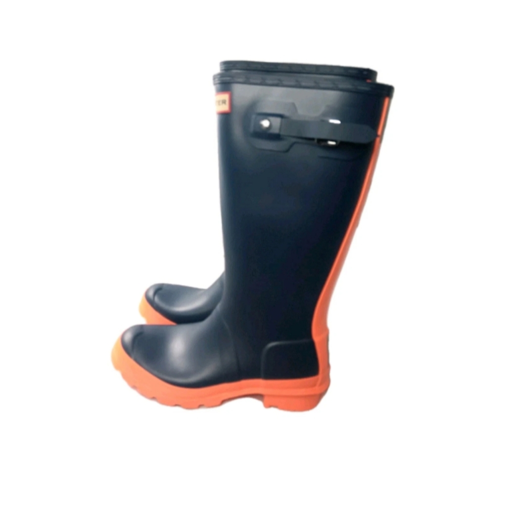 Hunter Original Kids Rain Boots Size 6 Big Girl Navy & Orange - Picture 2 of 9